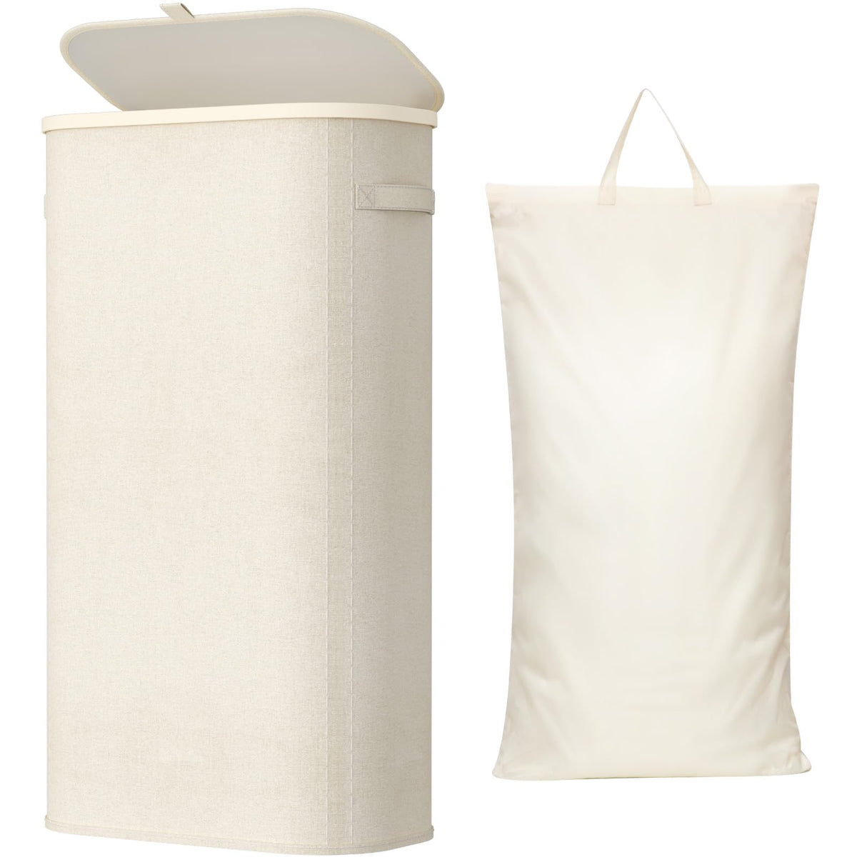 Lifewit Slim Laundry Basket with Lid and Removable Bag, 65L, Beige