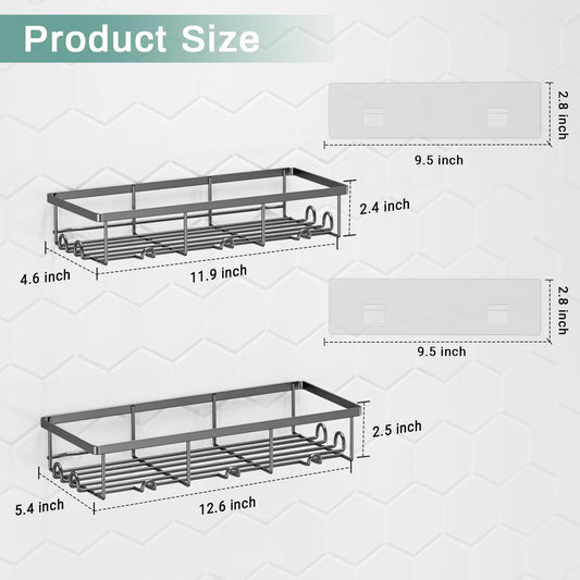 Adhesive Large Wall Shower Caddy Shelves for Inside Shower with Hooks