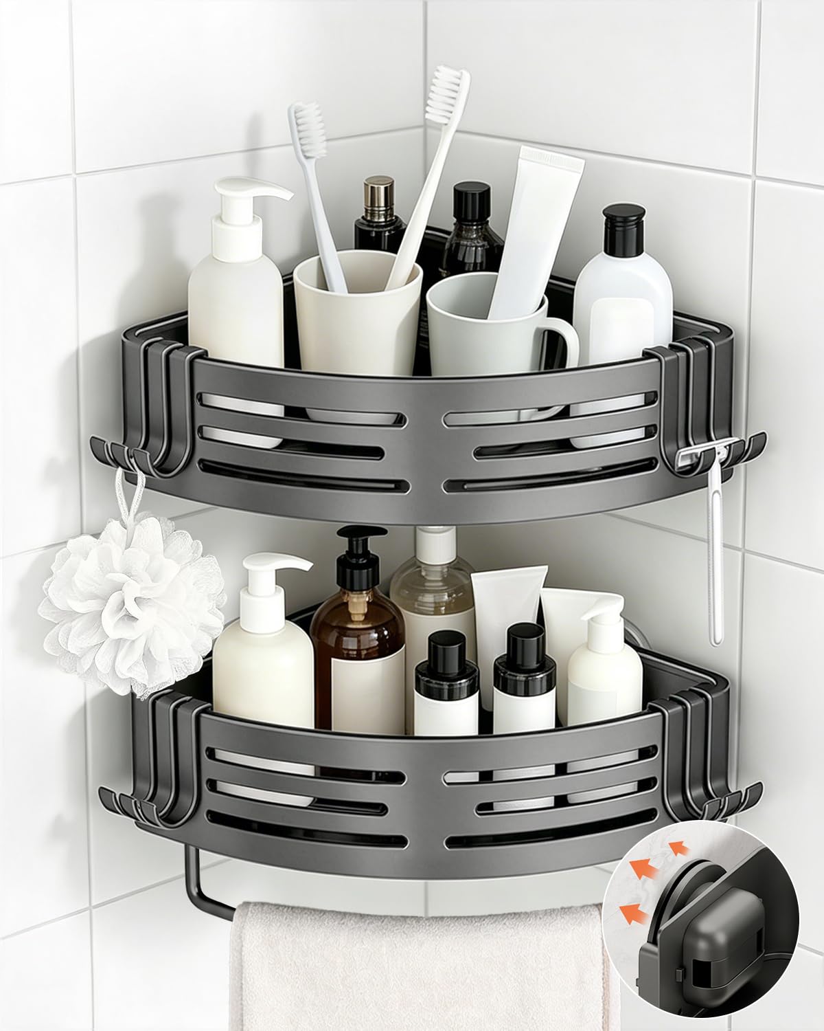 Conworld Corner Shower Caddy Suction Cups, No-Drilling Corner Shower Shelf