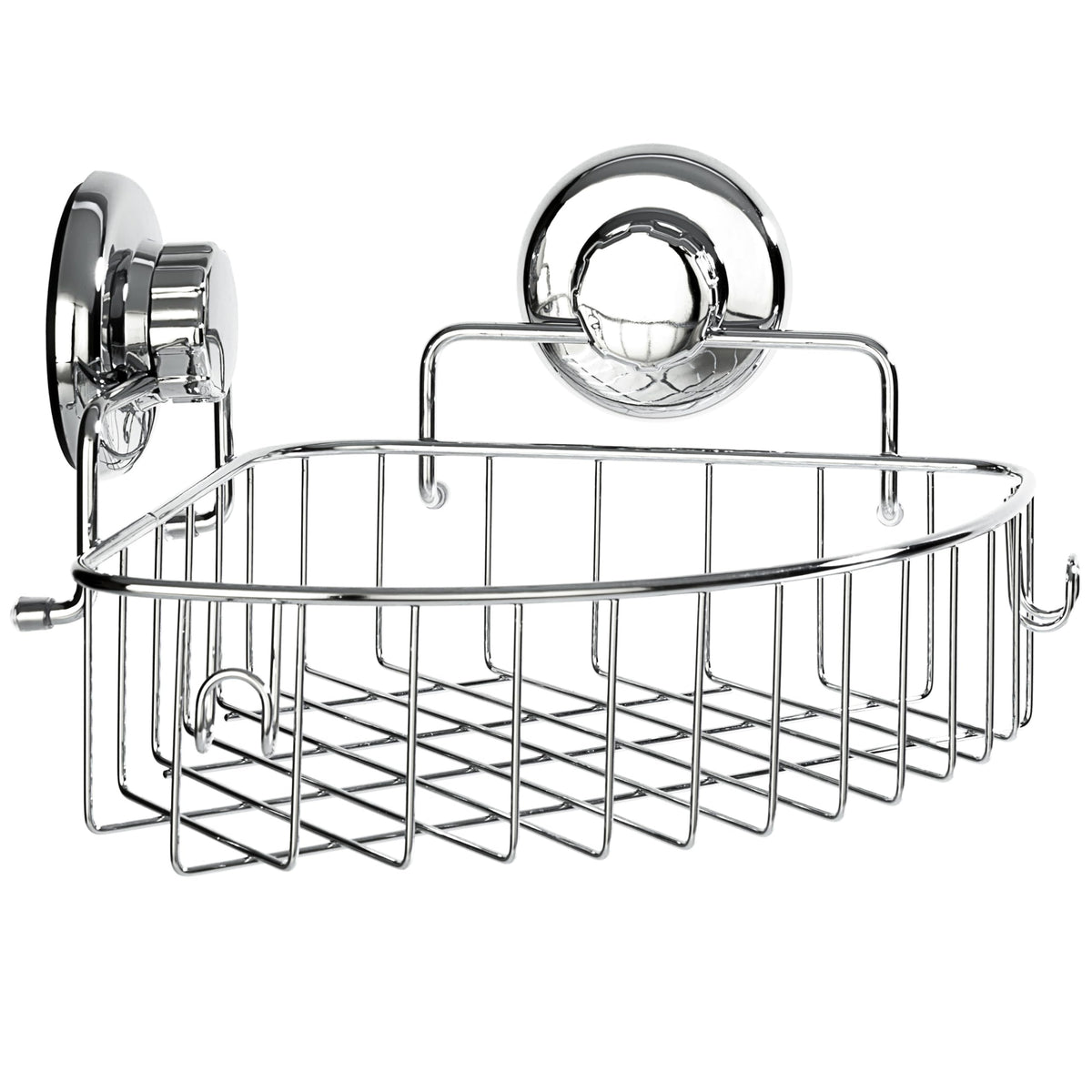 HASKO accessories Corner Shower Caddy with Suction Cup Shower Shelf with Hooks, Stainless Steel Bathroom Caddy, Wall Mounted Shower Basket for Bathroom, Adhesive 3M Stick Discs Included (Black)