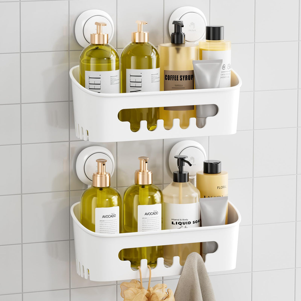 TAILI Shower Caddy Suction Cup, Heavy Duty Bathroom Organizer, Removable Shelves for Inside Shower, Shampoo, Waterproof Suction Plastic Storage for Bathroom Accessories Holder, White