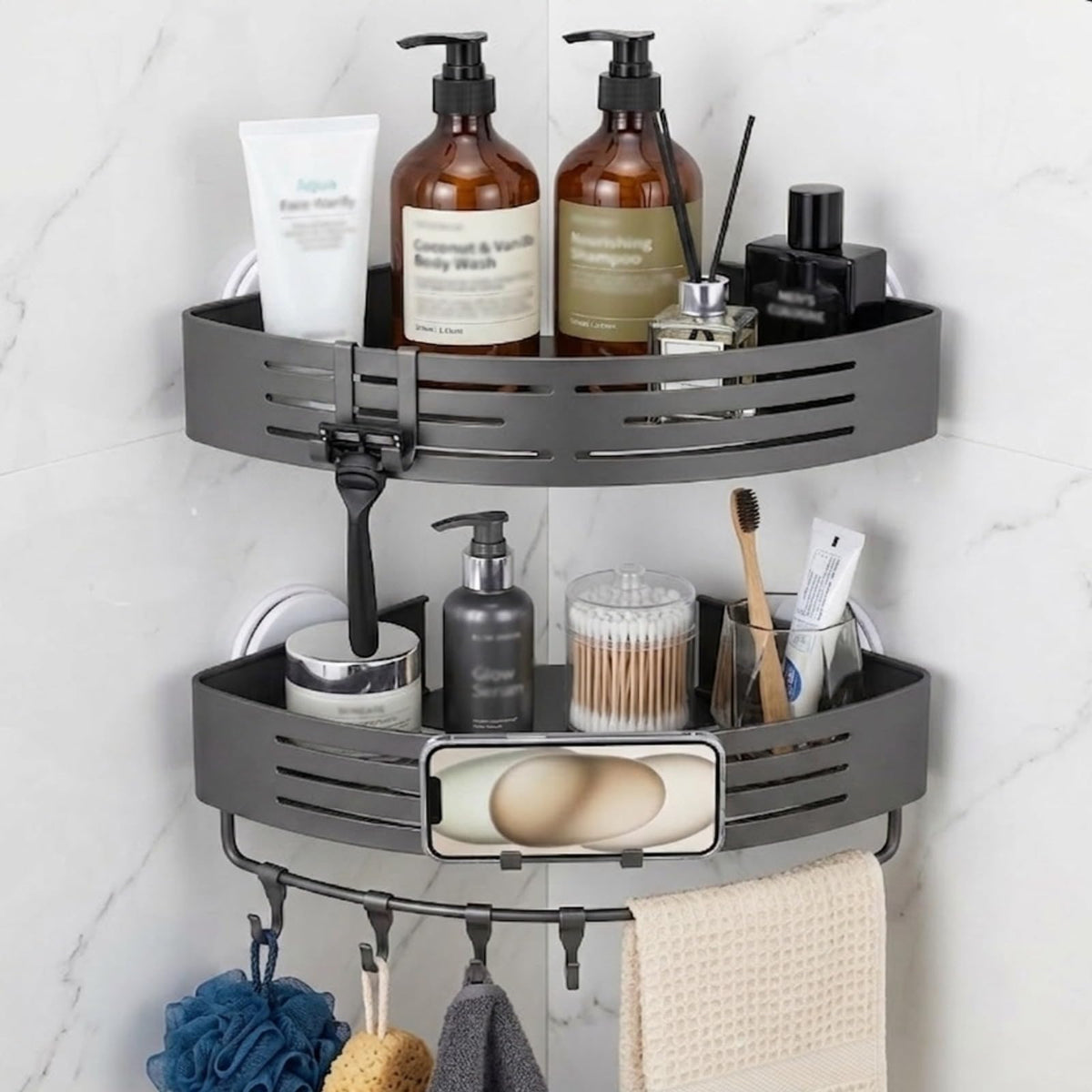 DEWEL 2PCs Rectangle Shower Shelves,Suction Cup Shower Caddy for Bathroom