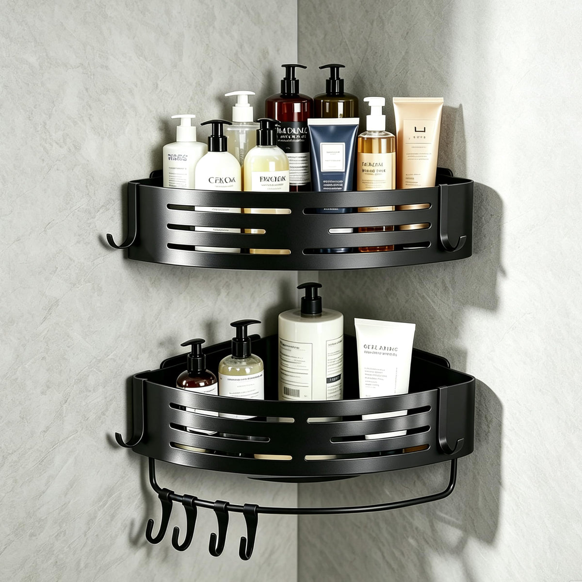 Adhesive Black Corner Shower Caddy No Drilling,2-Pack Aluminum Shower Shelf