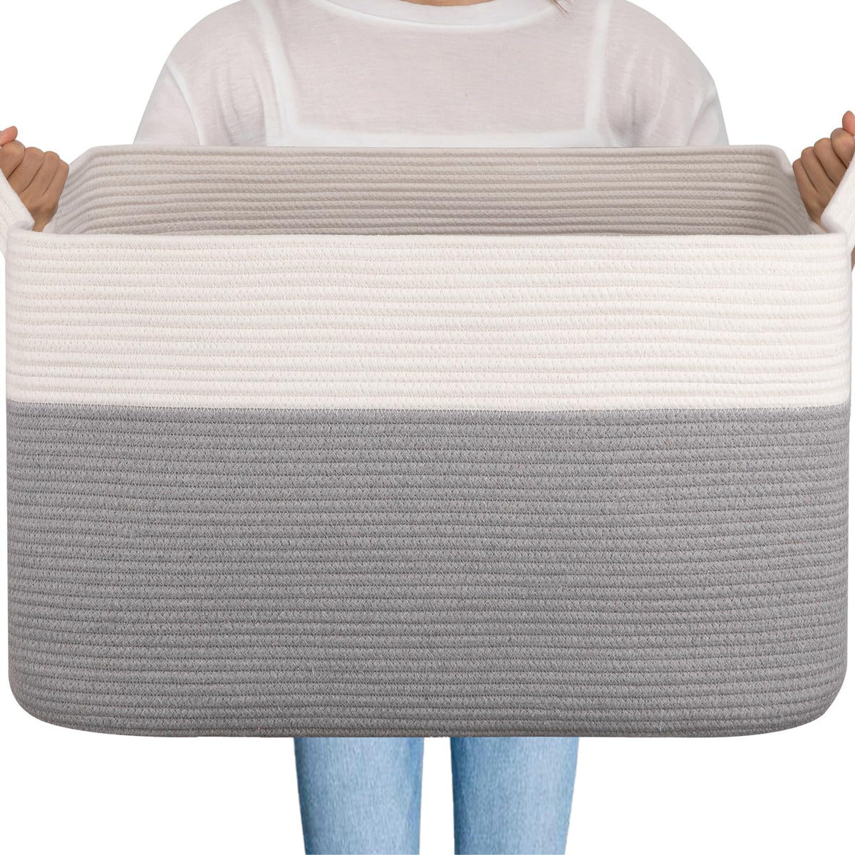 OIAHOMY Extra Large Blanket Basket, 95L Cotton Rope Woven Laundry Basket, Toy Bin for Baby Room, Container for Blanket Storage in Living Room, 24''×17''×14'', Gradient Brown