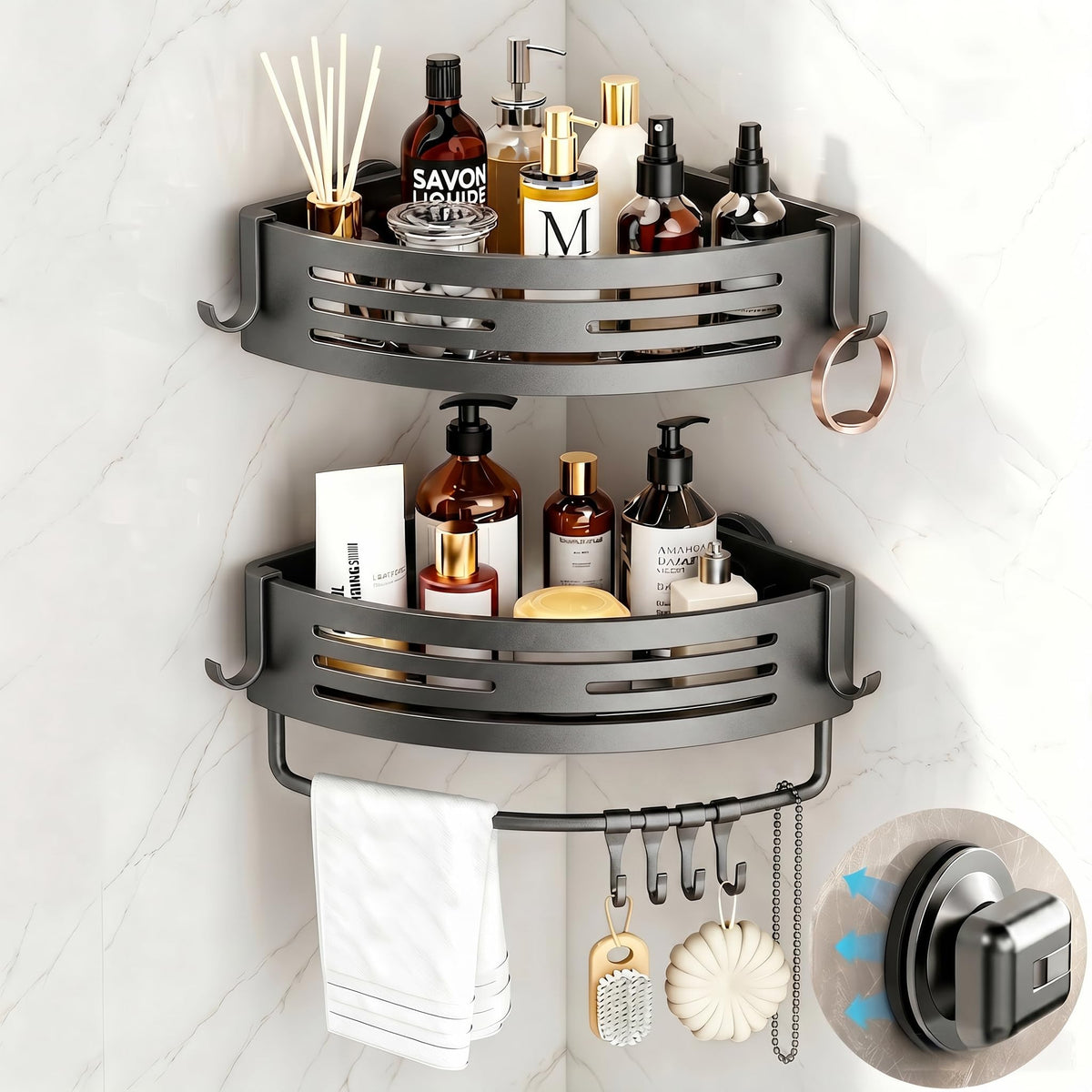 Corner Shower Caddy Suction Cup, 2 Pack Shower Shelves, Gray