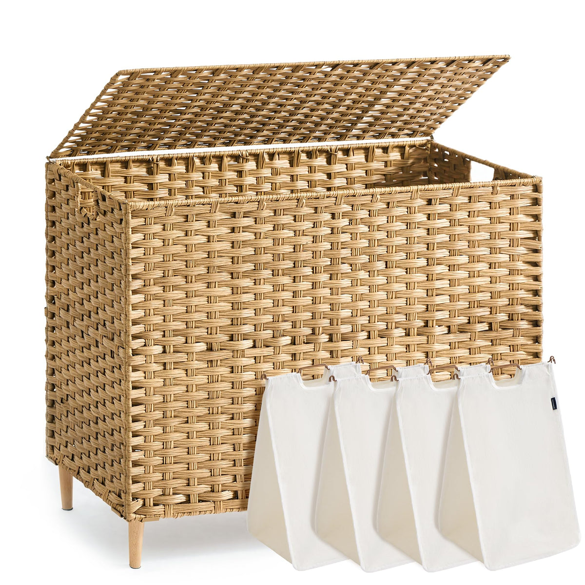 SONGMICS Laundry Hamper with Lid, PE Rattan, 25 Gallons (95 L)