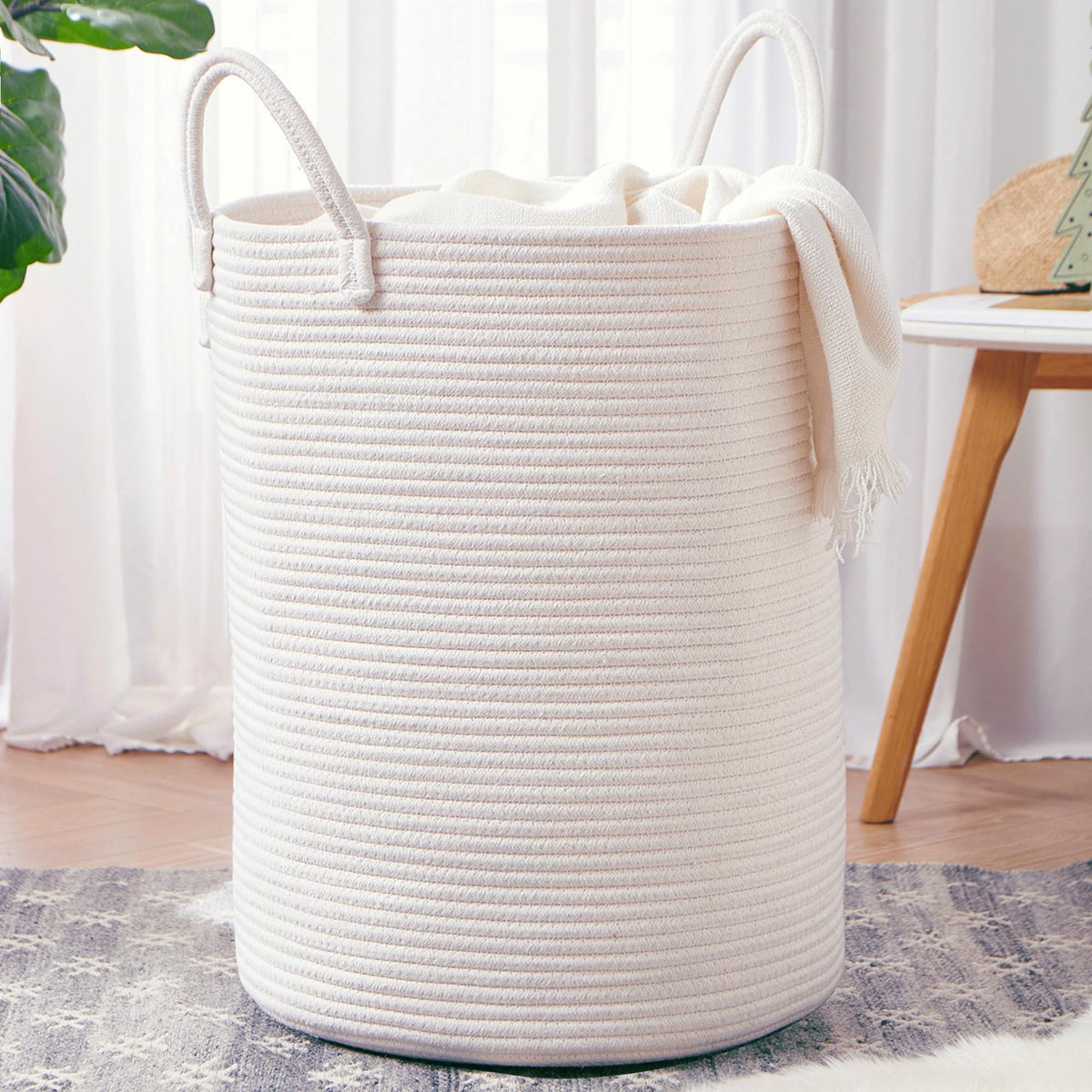 60L Black Laundry Basket Hamper Woven Rope Clothes hamper