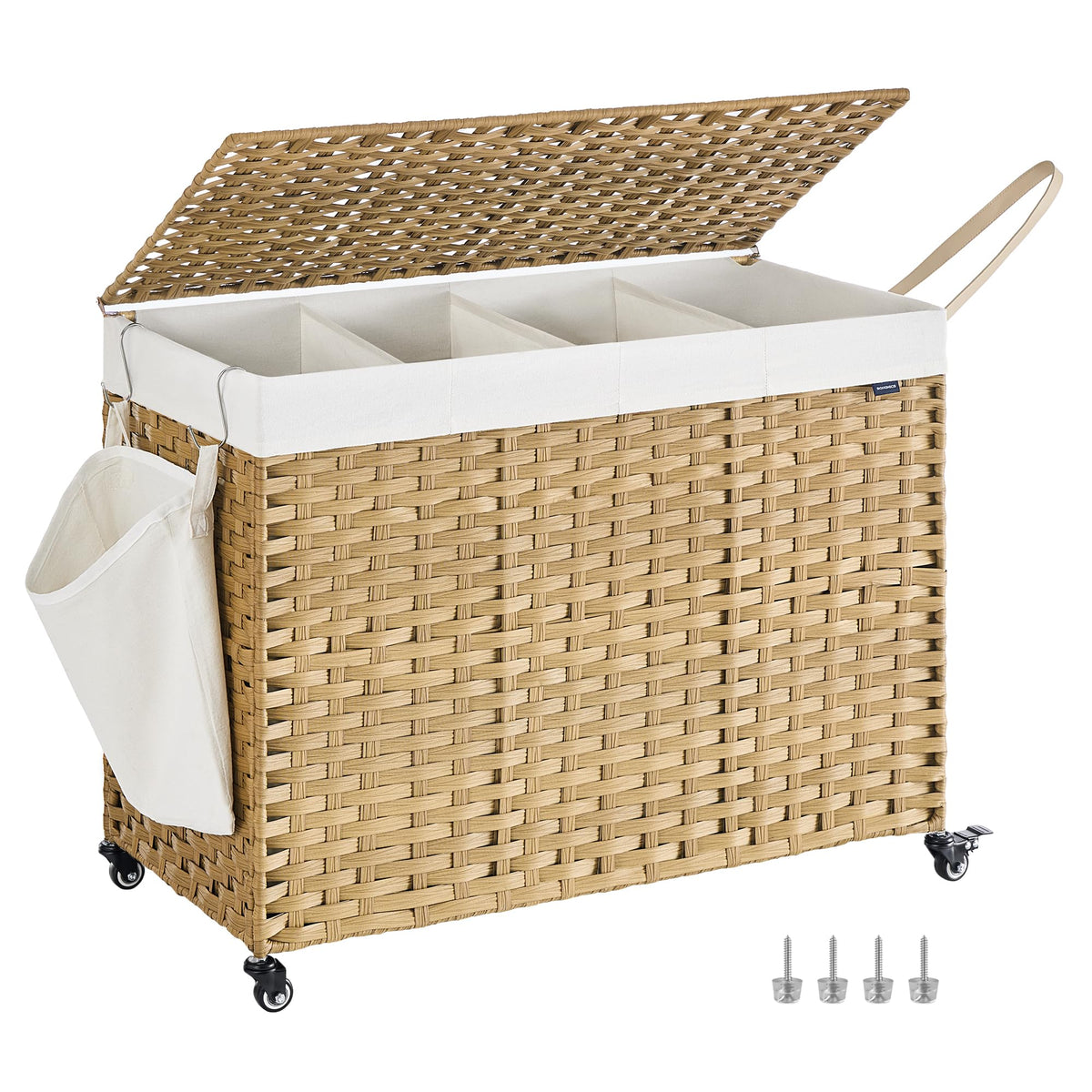 SONGMICS Rolling Laundry Hamper with Lid, 140 L Synthetic Rattan