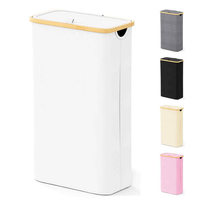 SpaceAid Laundry Hamper with Lid, 110L Large Tall Clothes Basket Bin with Bamboo Handles, Collapsible Laundry Hamper for Bedroom, Bathroom, Dorm, Laundry Room - Black