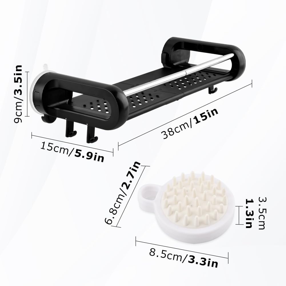Suction Cup Shower Caddy, Removable Shower Shelf for Bathroom Storage, Holds Up to 22 lbs, No Drilling Tool-Free Installation, Reusable Design, Quick Drain, Black