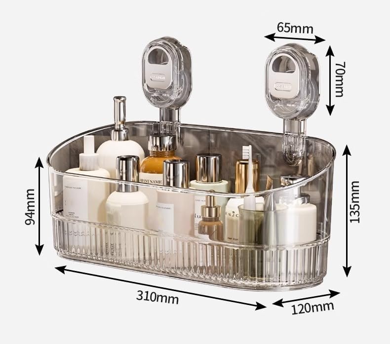 Eeghurt No Drilling Bathroom Suction Storage Box, Large Capacity & Strong Load-Bearing, Glacier Pattern Suction Cup Shower Caddy Hanging Shower Shelf Heavy Duty Shower Organizer (Gold)