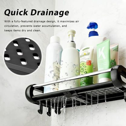 Suction Cup Shower Caddy, Removable Shower Shelf for Bathroom Storage, Holds Up to 22 lbs, No Drilling Tool-Free Installation, Reusable Design, Quick Drain, Black