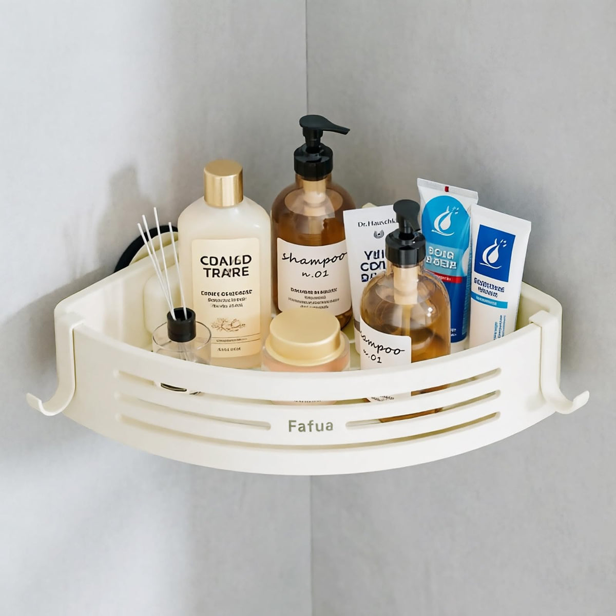 Shower Caddy Suction Cup, No-Drilling Hanging Shower Shelves with Hooks, Waterproof & Rustproof Removable Shower Organizer for Bathroom Storage