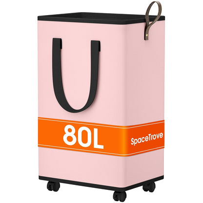 SpaceTrove Rolling Laundry Basket with Wheels, Laundry Hamper, 80L, Grey