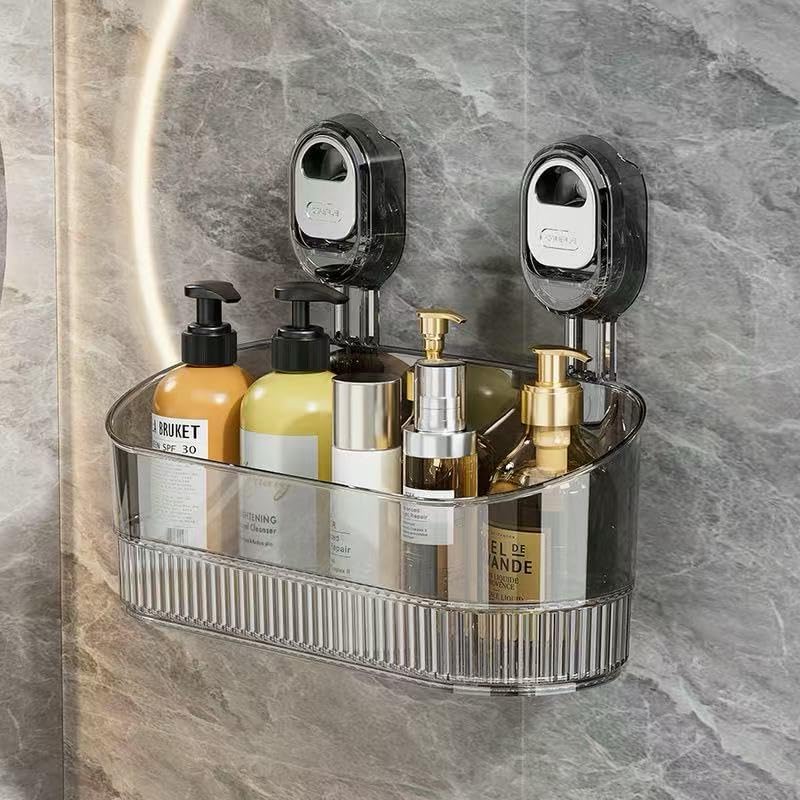Wall Mount Suction Shower Caddy Bathroom Storage Shelf Gray 1PC