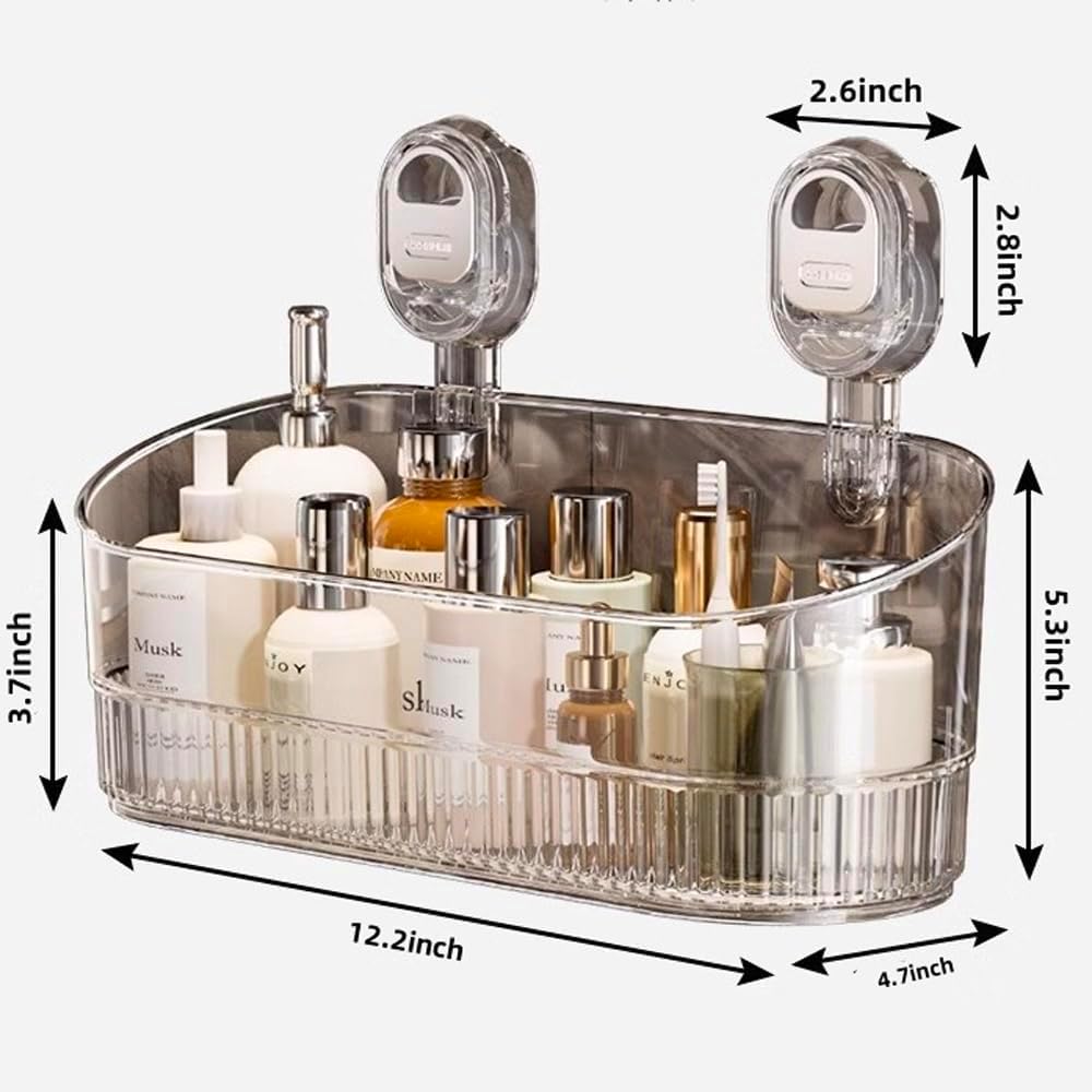 No-Drill Bathroom Suction Storage Box,Large Capacity & Strong Load-Bearing,Removable Shower Basket,Glacier Pattern Suction Cup Shower Caddy Hanging Shower Shelf Organizer (Clear 1pcs)