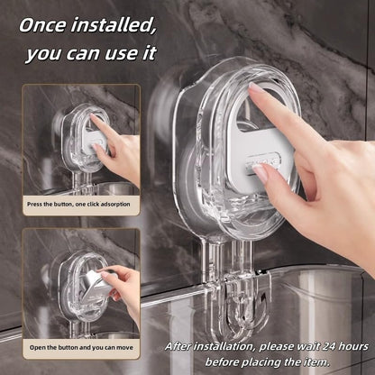 No-Drill Bathroom Suction Storage Box,Large Capacity & Strong Load-Bearing,Removable Shower Basket,Glacier Pattern Suction Cup Shower Caddy Hanging Shower Shelf Organizer (Clear 1pcs)