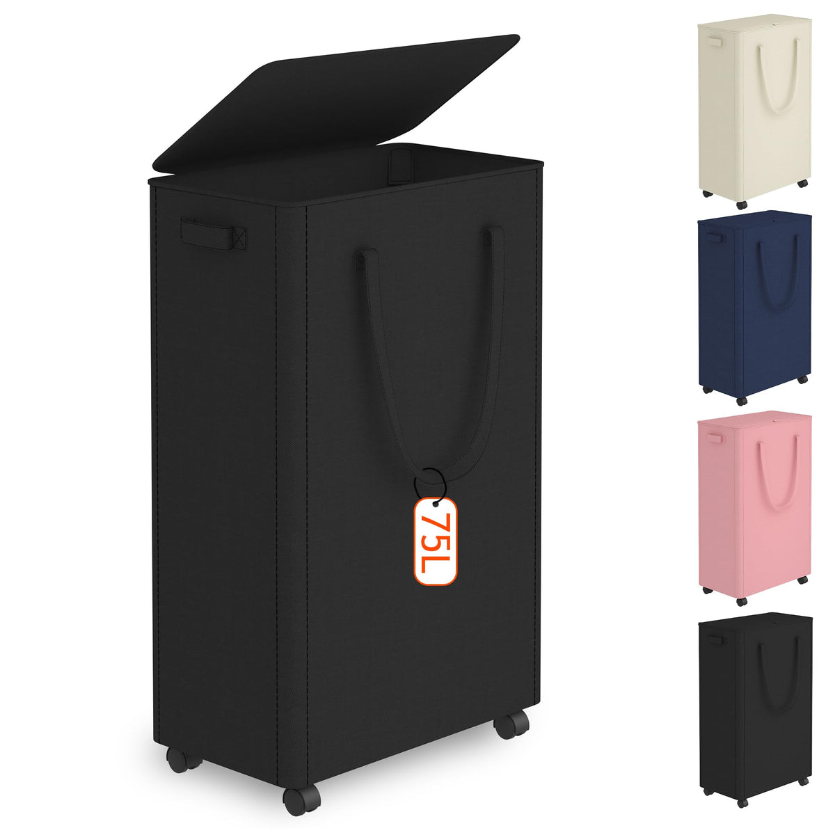 Slim Laundry Hamper with Wheels,20 Gal (75L) Rolling Laundry Basket with lid and wheels Clothes Hamper Foldable Tall Dirty Clothes Basket Sturdy Collapsible Clothes Hamper for Dorm,Laundry Room
