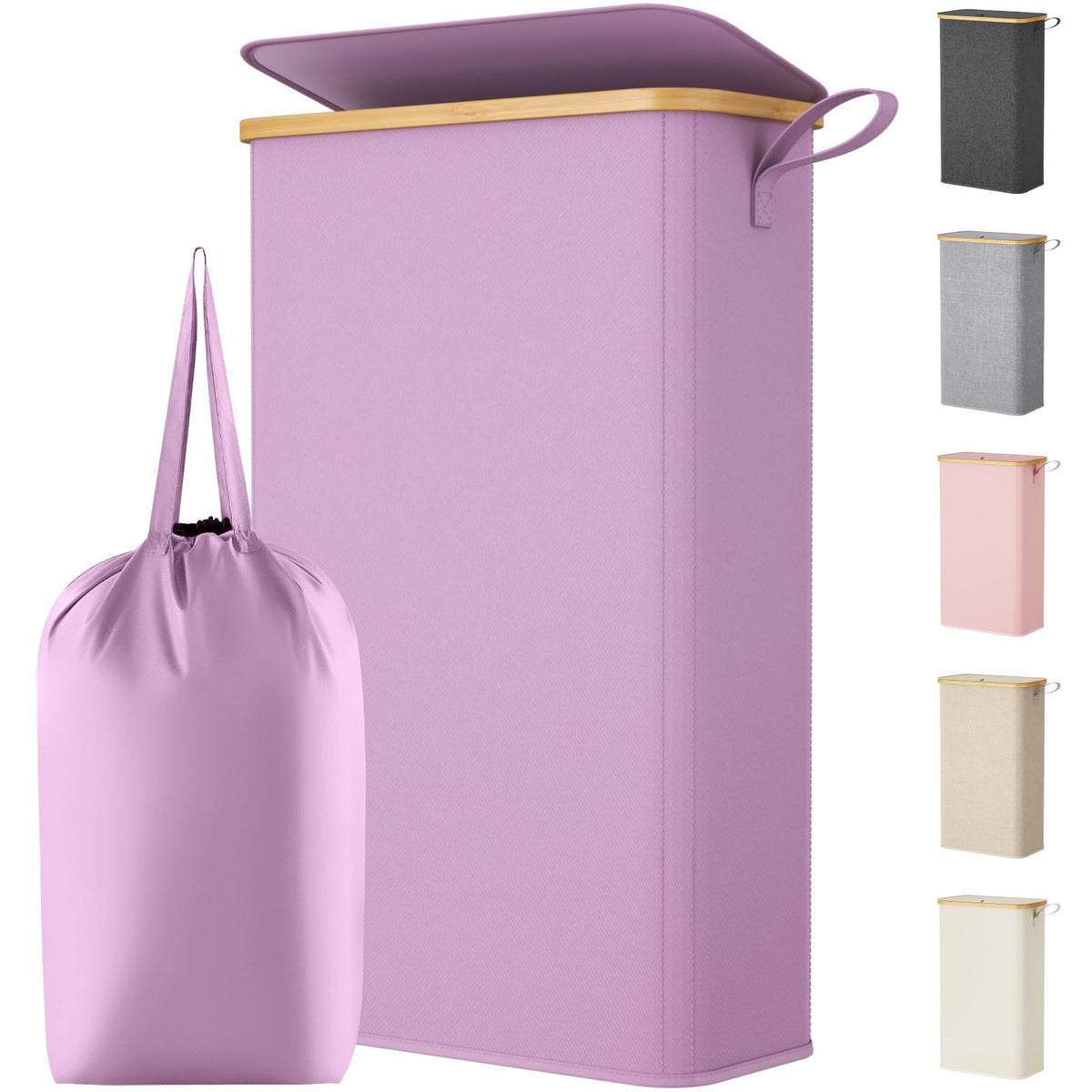 Lifewit 65L Slim Laundry Hamper with Lid and Removable Bag, Beige