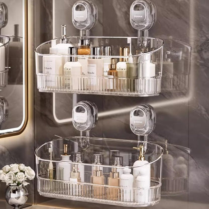 No-Drill Bathroom Suction Storage Box,Large Capacity & Strong Load-Bearing,Removable Shower Basket,Glacier Pattern Suction Cup Shower Caddy Hanging Shower Shelf Organizer (Clear 1pcs)