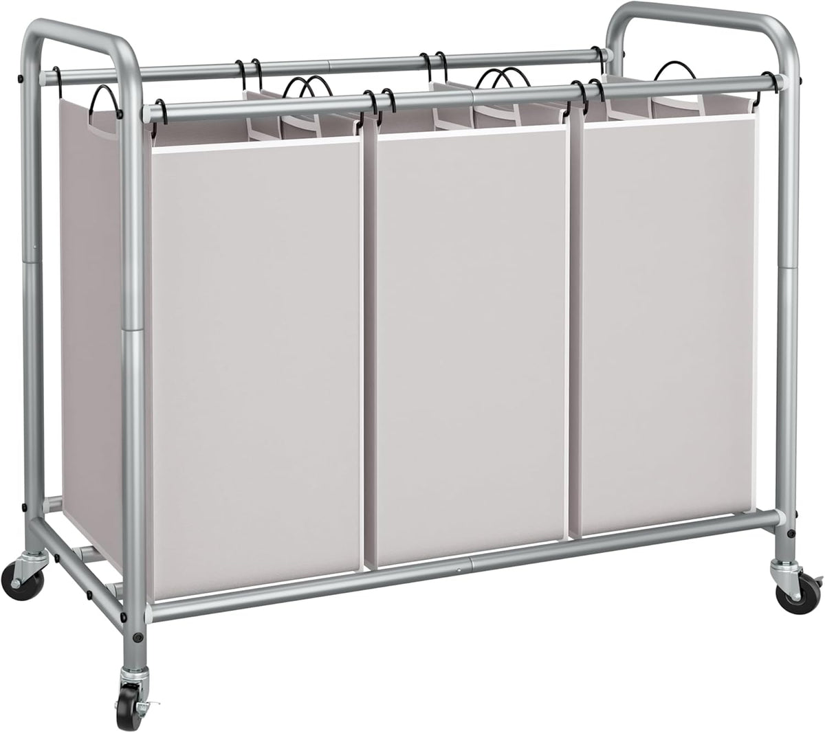 STORAGE MANIAC 3 Section Laundry Sorter, Laundry Hamper with Wheels, Gray