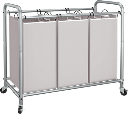 STORAGE MANIAC 3 Section Laundry Sorter, Laundry Hamper with Wheels, Gray