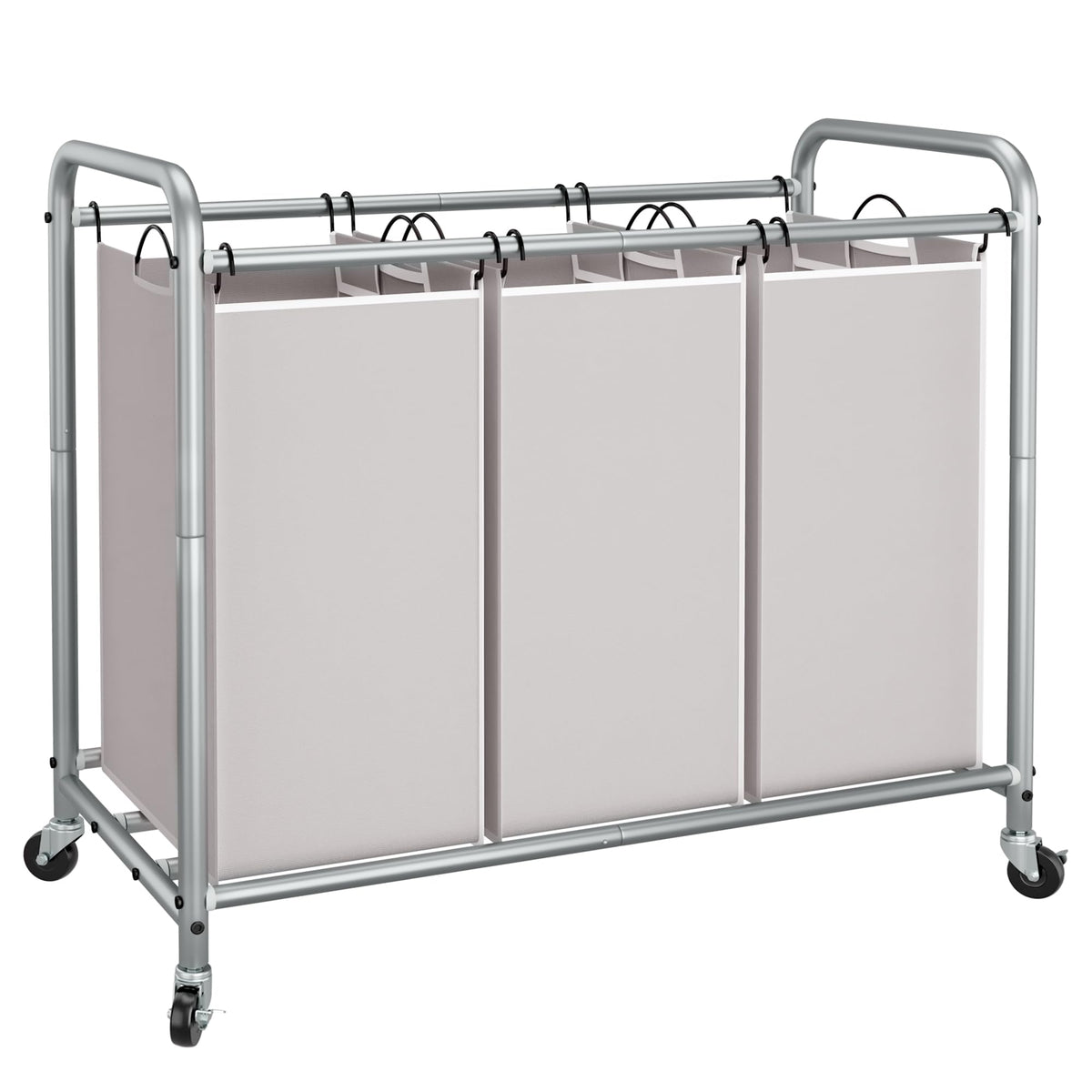 STORAGE MANIAC 3 Section Laundry Sorter, Laundry Hamper with Wheels, Gray