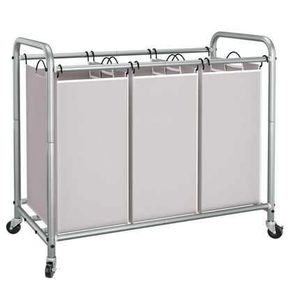 STORAGE MANIAC 3 Section Laundry Sorter, Laundry Hamper with Wheels, Gray
