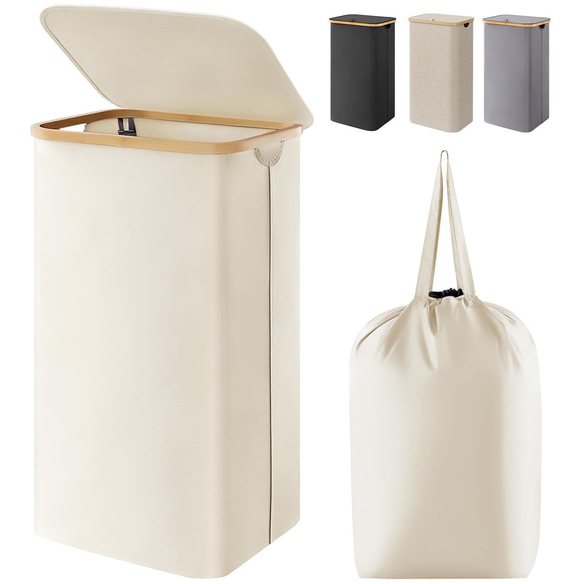 Lifewit 150L Large Laundry Basket with Lid, 2 Removable Bags, Black
