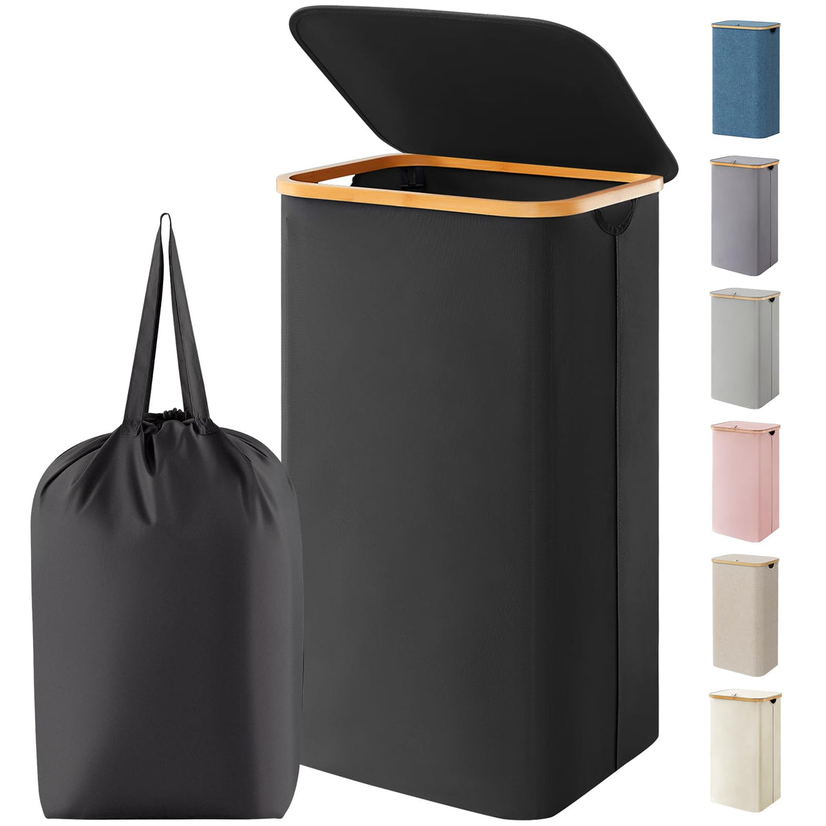 Lifewit 150L Large Laundry Basket with Lid, 2 Removable Bags, Black