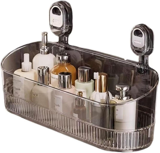 Wall Mount Suction Shower Caddy Bathroom Storage Shelf Gray 1PC