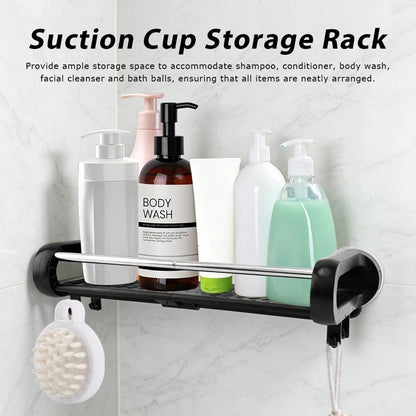 Suction Cup Shower Caddy, Removable Shower Shelf for Bathroom Storage, Holds Up to 22 lbs, No Drilling Tool-Free Installation, Reusable Design, Quick Drain, Black