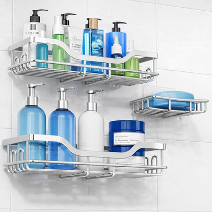 OMAIRA 3-Pack Shower Caddy with Soap Holder, Adhesive Rustproof No-drill Strudy Loading Inside Shower Organizer Shelves Rack Storage Bathroom Organization for Smooth Wall Glass Tile, Black (X-Large)