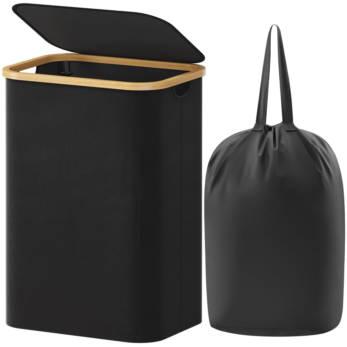 Lifewit 150L Large Laundry Basket with Lid, 2 Removable Bags, Black