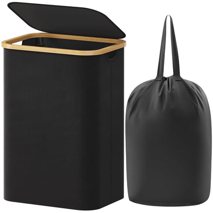 Lifewit 150L Large Laundry Basket with Lid, 2 Removable Bags, Black