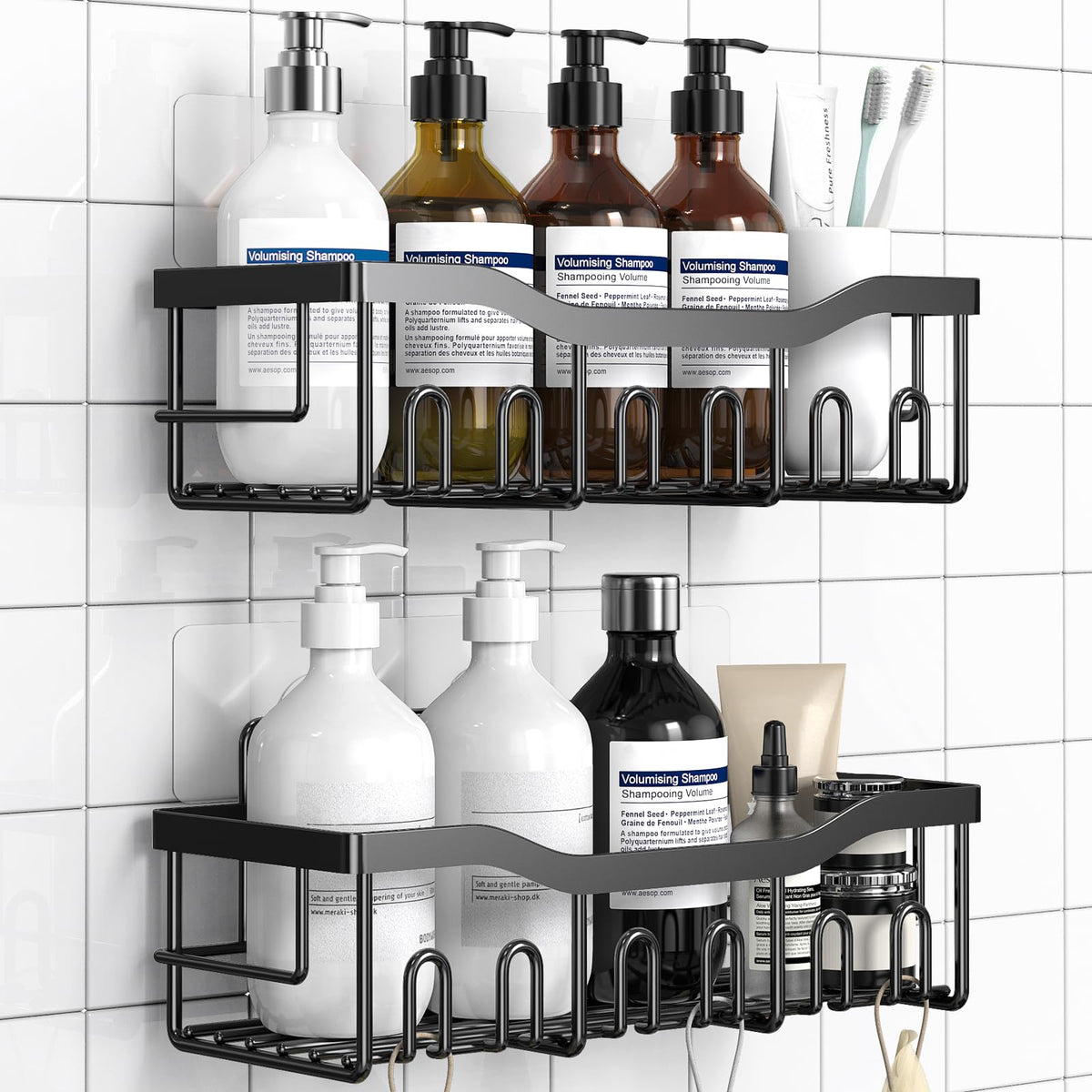 EUDELE 5-Pack Rustproof Stainless Steel Shower Caddy Set– No Drill Adhesive Bathroom Organizer, Space-Saving Shower Shelves for Apartment Essentials, Bathroom/Kitchen Storage Home Decor-L Size