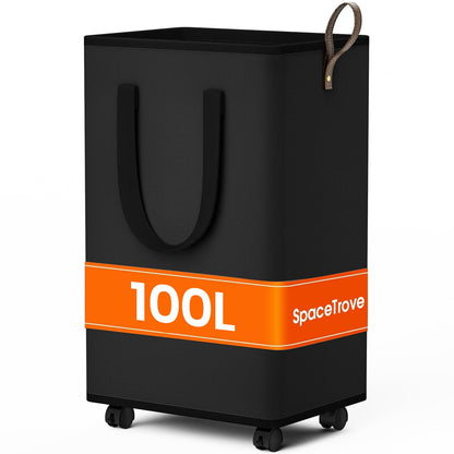 SpaceTrove Rolling Laundry Basket with Wheels, Laundry Hamper, 80L, Grey