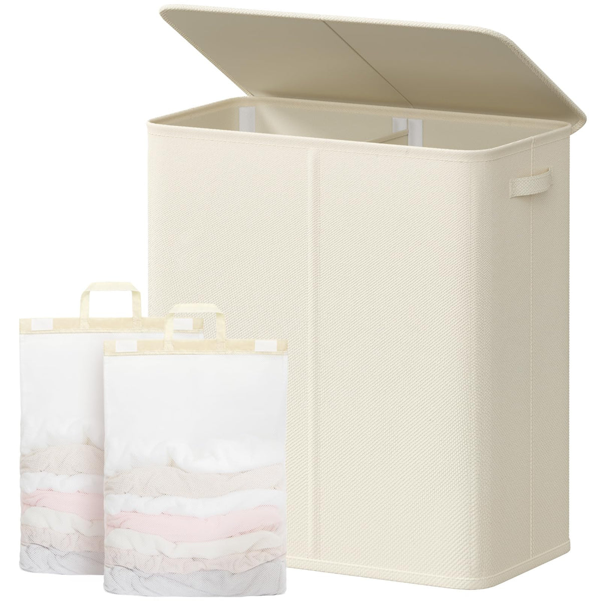 Lifewit Double Laundry Hamper with Lid, Removable Laundry Bags, Beige