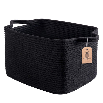 Goodpick Woven Storage Basket for Shelves, 13" x 10" x 9", Black Jute