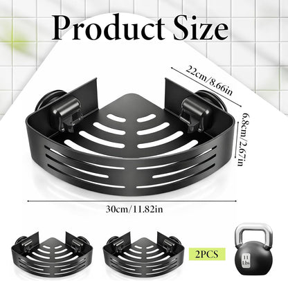 2PCS Shower Caddy Corner, Suction Cup Shelves with Hook, Aluminum
