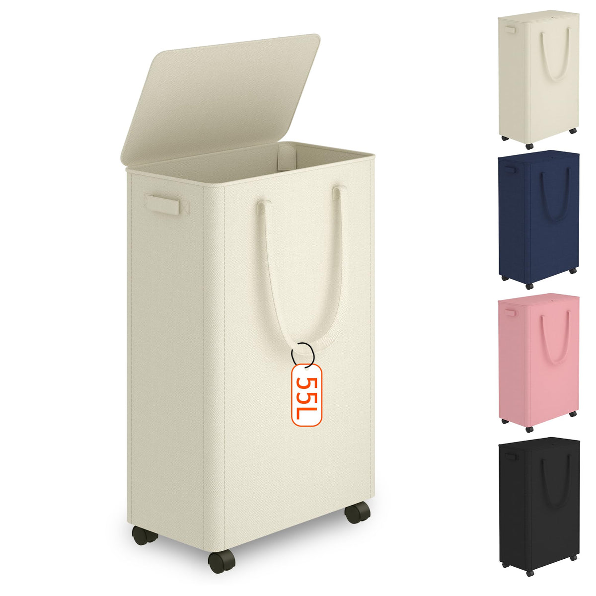 Slim Laundry Hamper with Wheels,20 Gal (75L) Rolling Laundry Basket with lid and wheels Clothes Hamper Foldable Tall Dirty Clothes Basket Sturdy Collapsible Clothes Hamper for Dorm,Laundry Room
