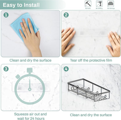 Adhesive Large Wall Shower Caddy Shelves for Inside Shower with Hooks