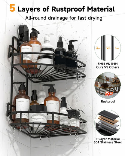 Shower Caddy Suction Cup, 2 Pack Suction Shower Shelf, Black