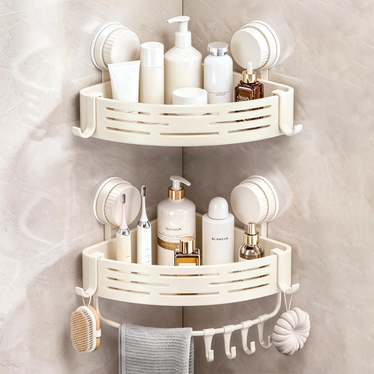 Corner Shower Caddy, ABS Suction Cup Shower Caddy, Grey 1pc