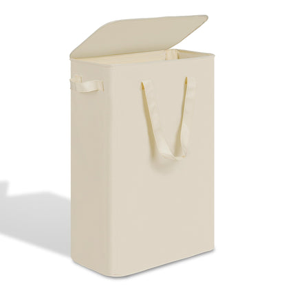 efluky Slim Laundry Basket, Narrow Laundry Hamper with Handles, Collapsible Dirty Clothes Hamper, Tall Laundry Bin for Laundry Room, Dorm and Bedroom, 12.7 Gallons(48L) Beige
