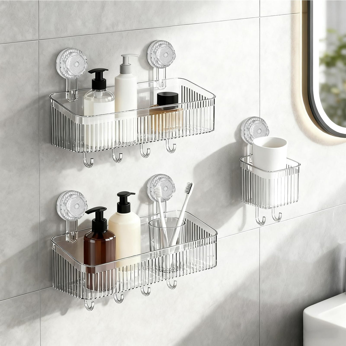 3 Pack Suction Cup Shower Caddy Not Suitable for Wet Wall