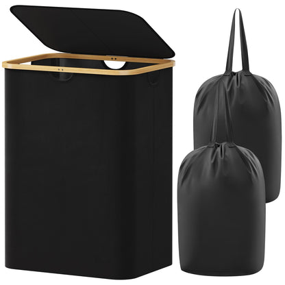 Lifewit 150L Large Laundry Basket with Lid, 2 Removable Bags, Black