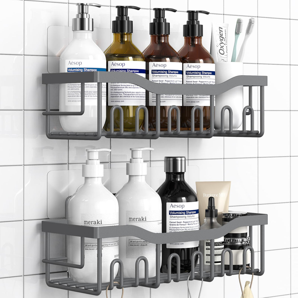 EUDELE 5-Pack Rustproof Stainless Steel Shower Caddy Set– No Drill Adhesive Bathroom Organizer, Space-Saving Shower Shelves for Apartment Essentials, Bathroom/Kitchen Storage Home Decor-L Size