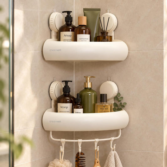 Corner Shower Caddy Suction Cup, Removable Bath Organizer Shelf
