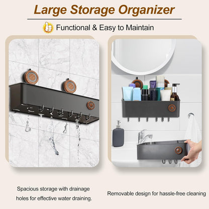 Shower Caddy Suction Cup, Removable Waterproof Bathroom Organizer Shower Shelf with Drainage, Suction Plastic Storage for Inside Shower, Shampoo, Bathroom Accessories Holder, Gray (Mahogany-L)